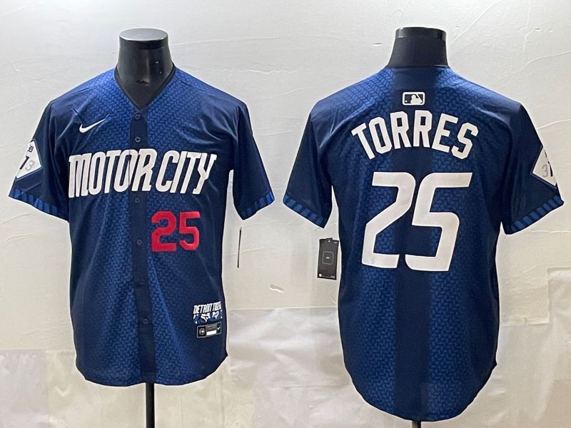 Men 2025 Detroit Tigers 25 Torres Blue Nike MLB Jersey style 7154